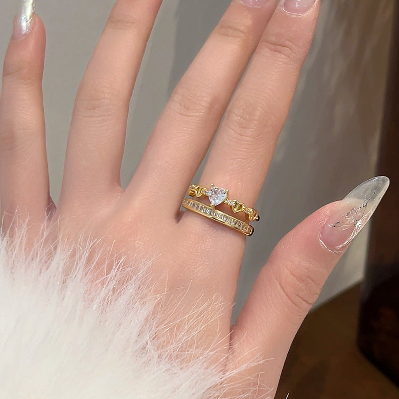 Rhinestone Loving Heart Zircon Ring